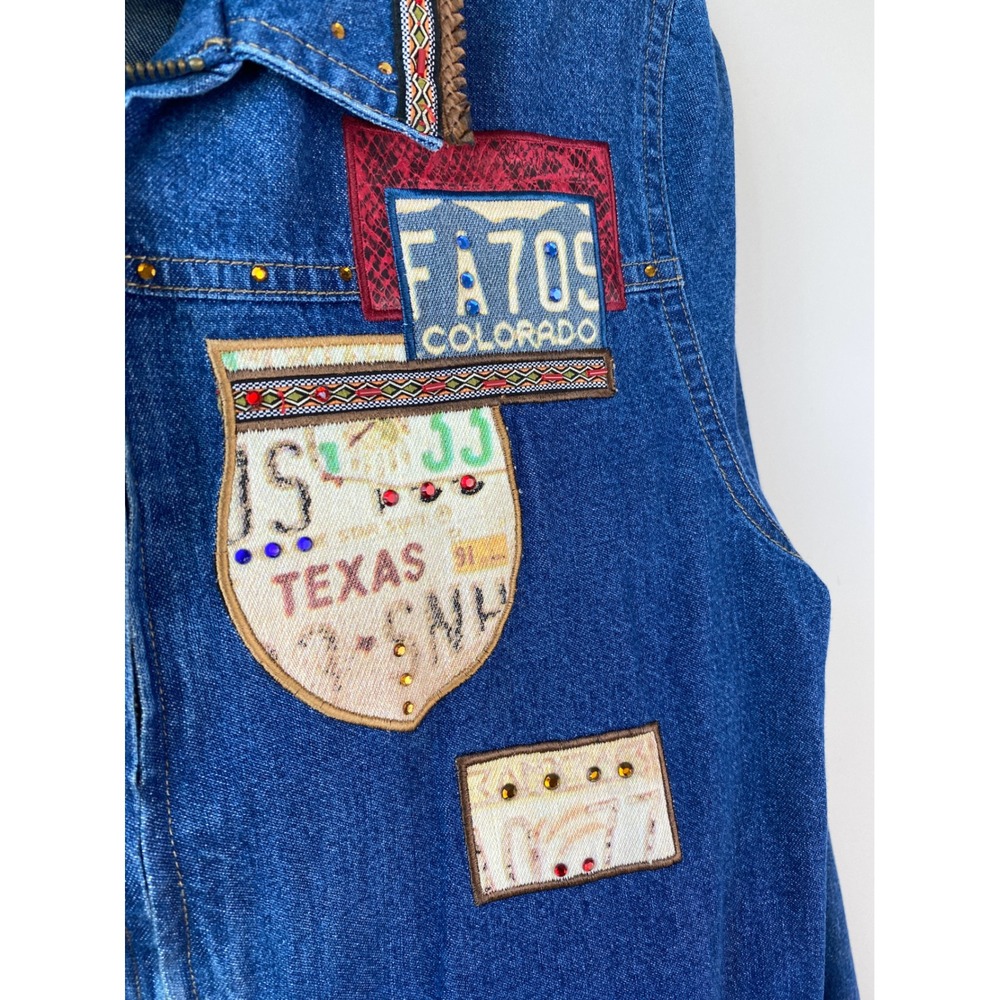 Nancy Womens Bolen Denim Patch Jacket 8 Blue Texas Retro Colorado Western Unique - Picture 5 of 10